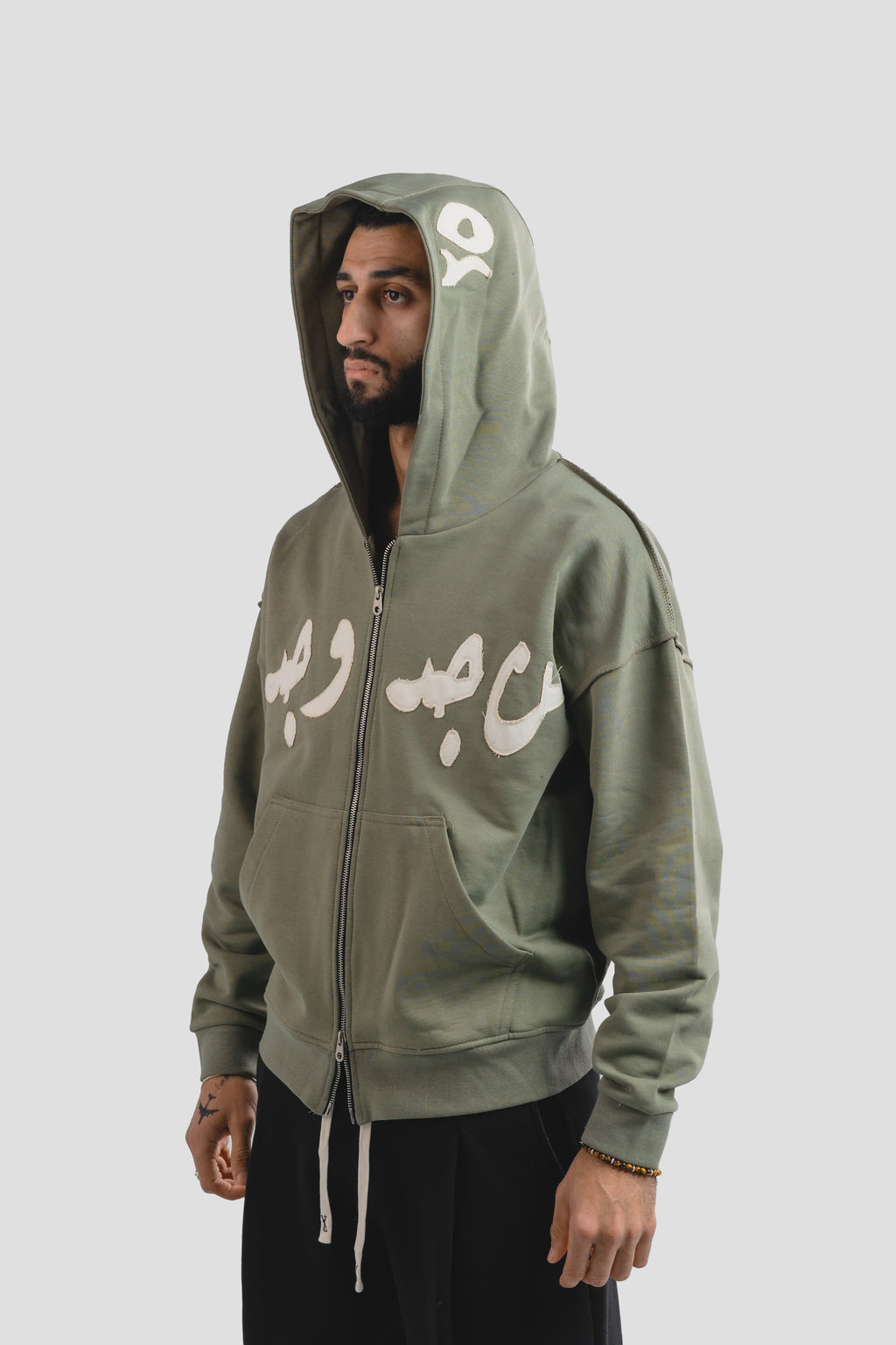 Olive green on white stitching